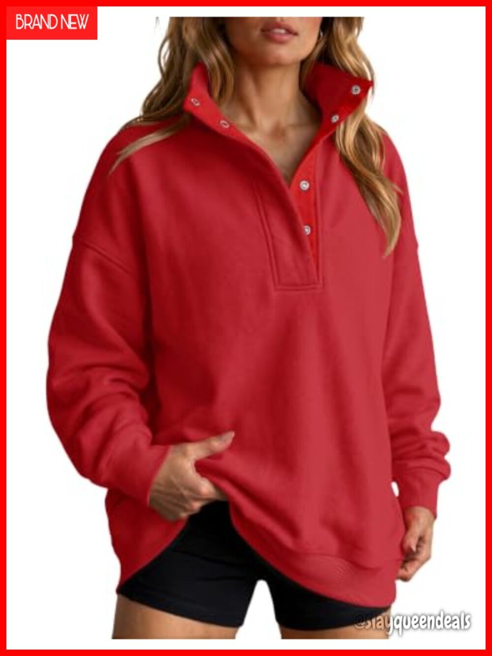 Women's Button Mock Neck Pullover Sweatshirt